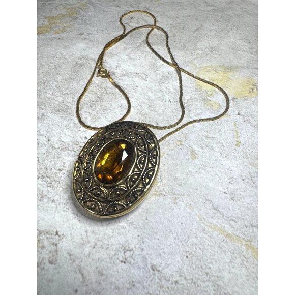 Vintage Avon Gold Tone with Orange Stone Perfume Locket - Picture 3 of 6